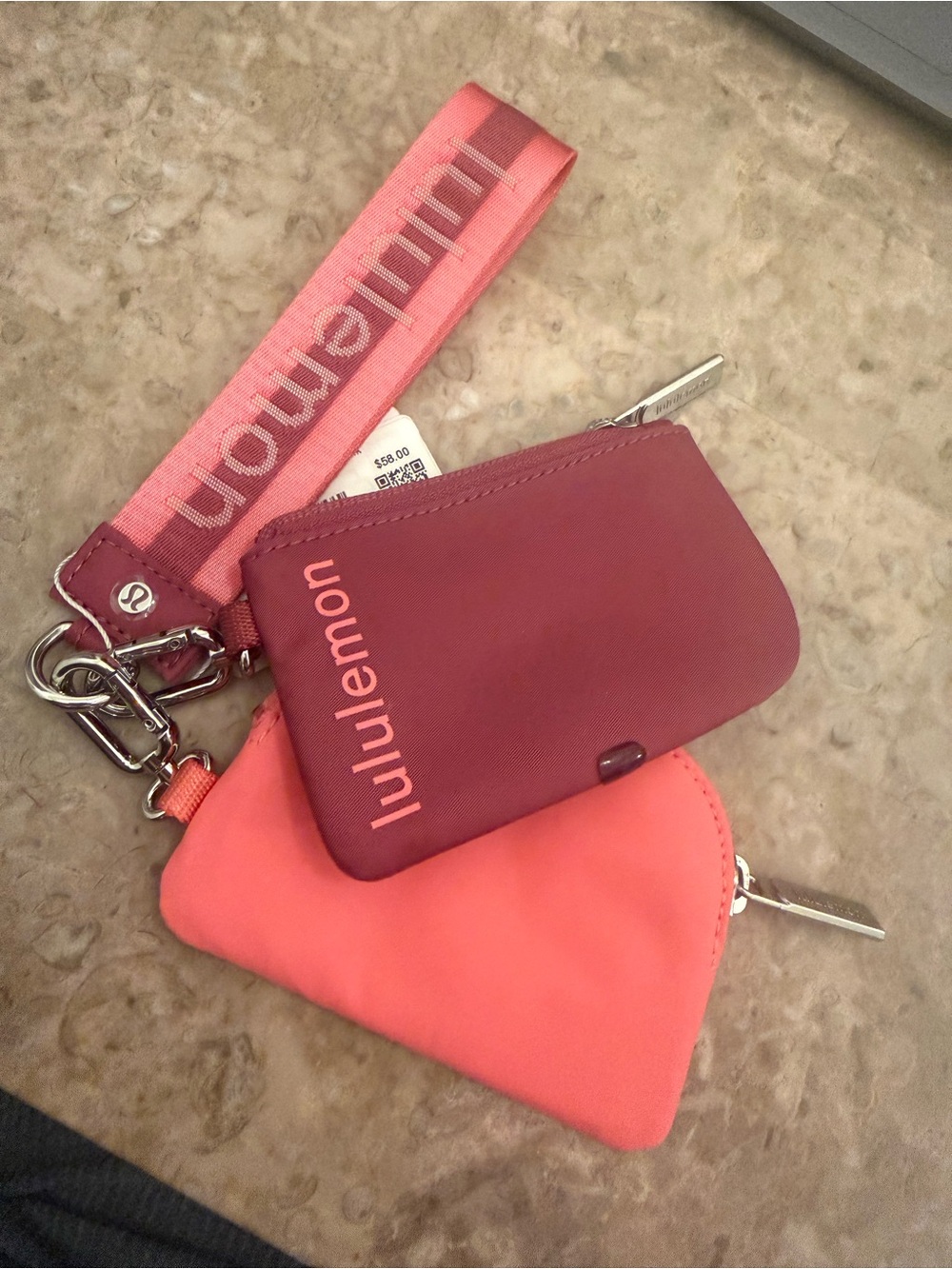 lululemon athletica Key & Card Holder Set in Coral Pink and Burgundy